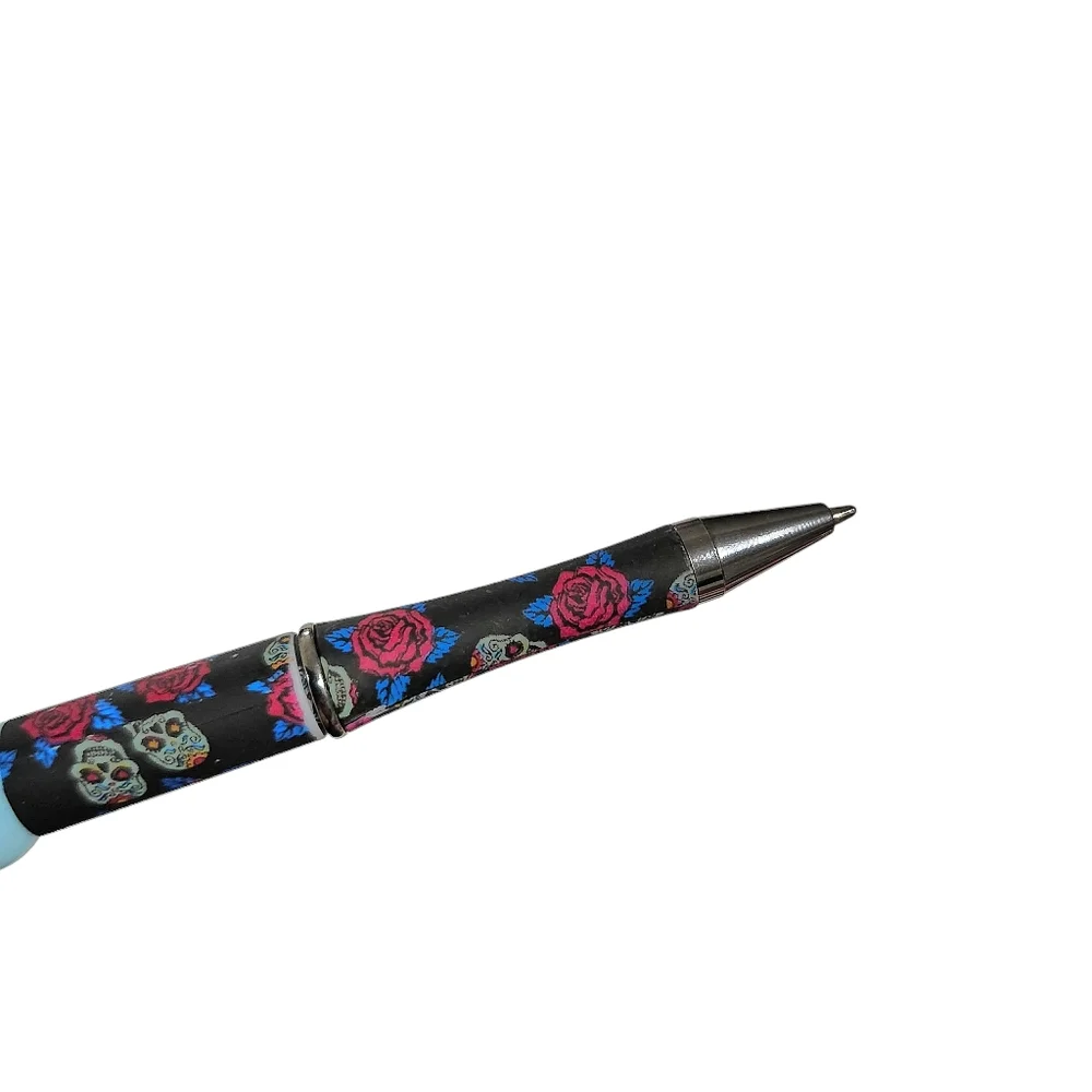 Dia De Los Muertos Skull Beaded Ballpoint Twist Pen Blue